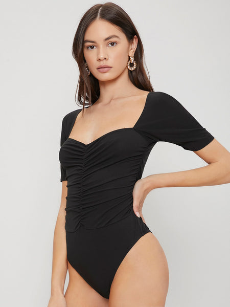 RUCHED SWEETHEART NECK BODYSUIT