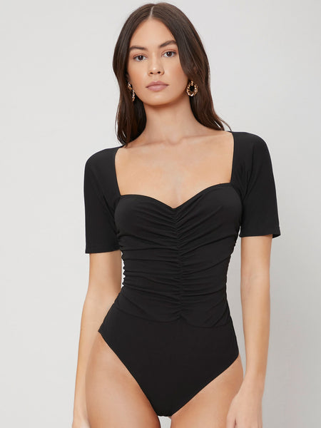 RUCHED SWEETHEART NECK BODYSUIT