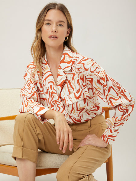 STRAIGHT FIT MARBLE PRINT BLOUSE