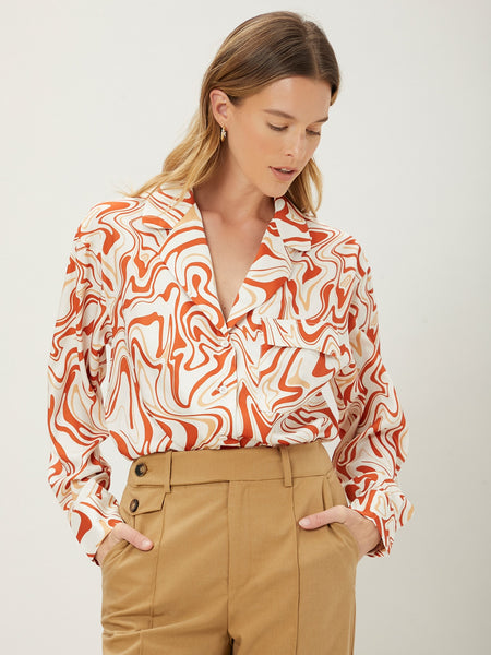 STRAIGHT FIT MARBLE PRINT BLOUSE
