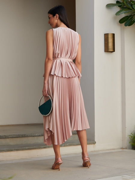 PLEATED BELTED CAMISOLE & ASYMMETRICAL SKIRT