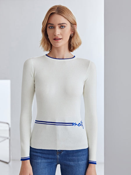 WOOL MIX SLIM EMBROIDERY SWEATER