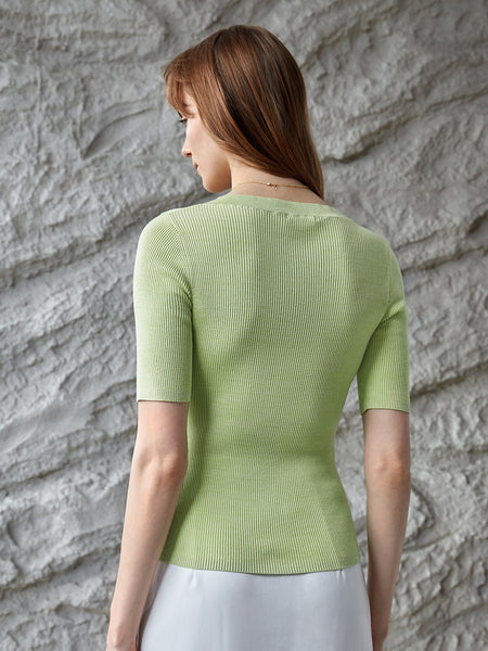 100% SILK FITTED KNIT TOP