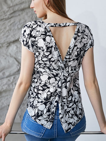 100% SILK CUT-OUT BACK TOP