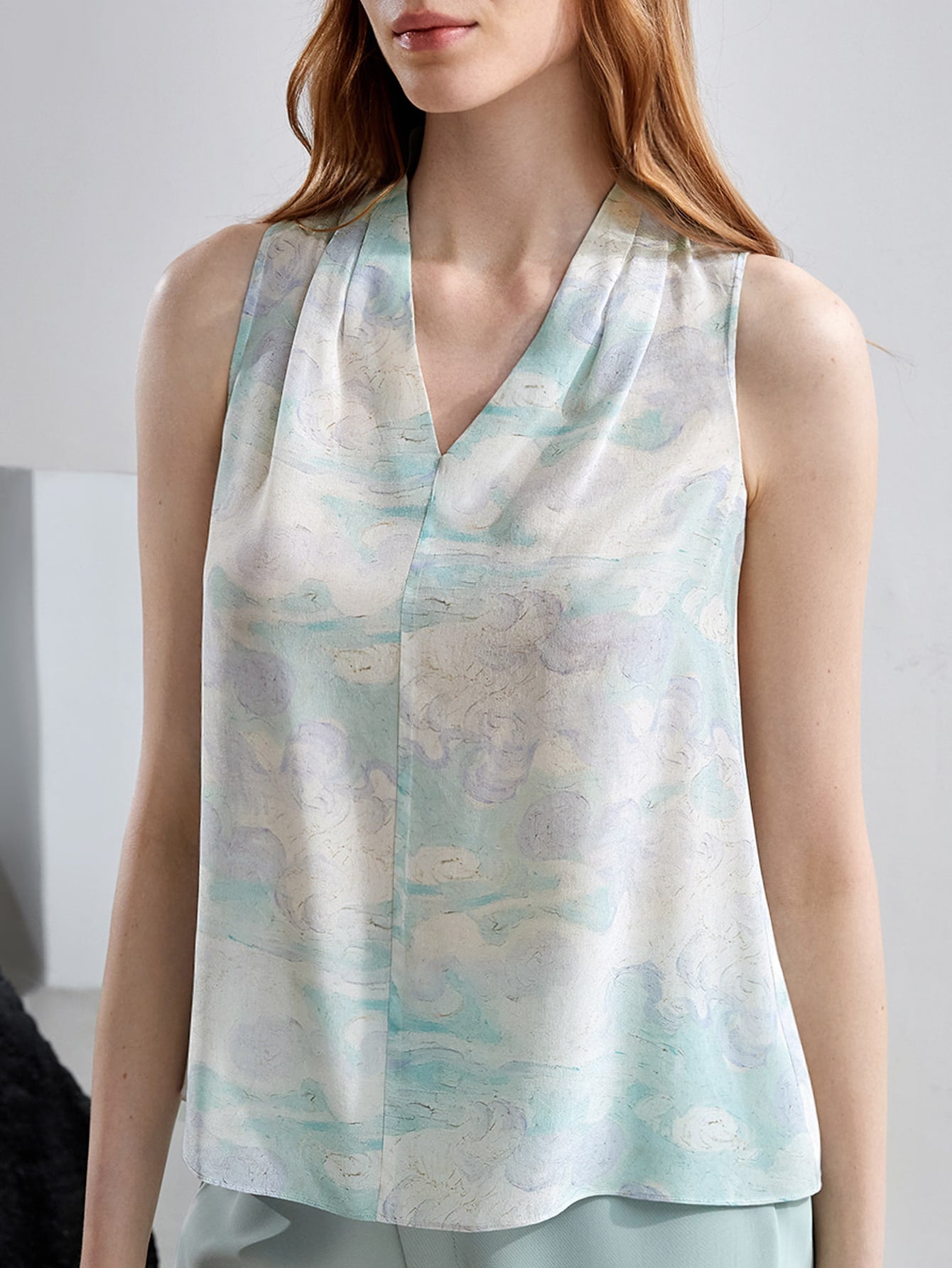100% SILK PRINTED TOP WITHOUT BELT