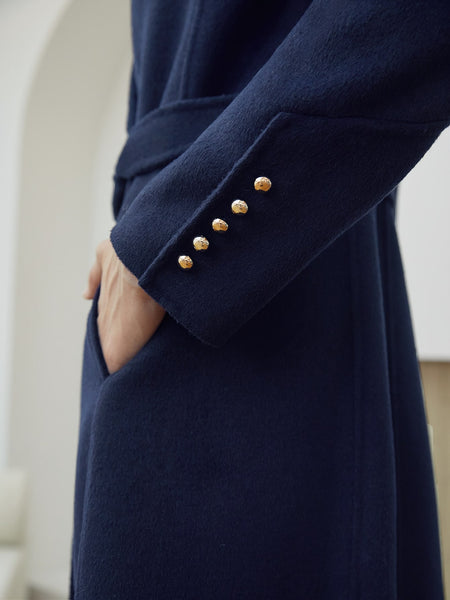 WOOL-MIX PEARL BUCKLE BELTED OVERCOAT