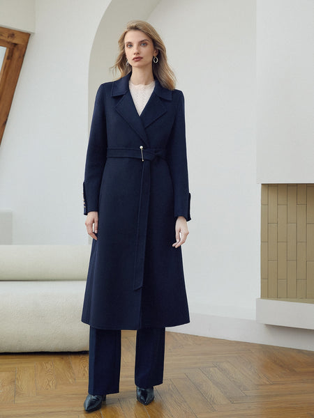 WOOL-MIX PEARL BUCKLE BELTED OVERCOAT