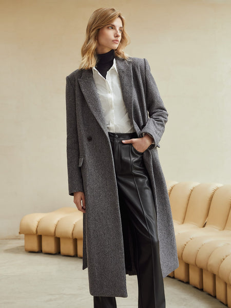 WOOL-MIX STRAIGHT BELTED OVERCOAT