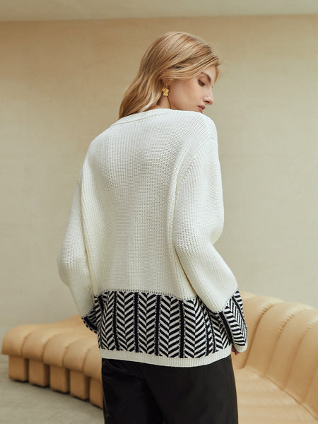 WOOL-MIX RELAXED FIT CHEVRON SWEATER