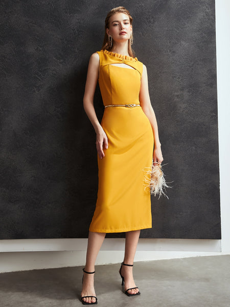 RUFFLE CUT OUT COCKTAIL DRESS WITHOUT BELT