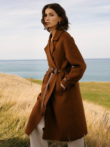 WOOL-MIX BELTED WRAP OVERCOAT