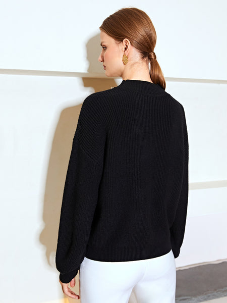 WOOL-MIX RELAXED FIT EMBELLISHED SWEATER