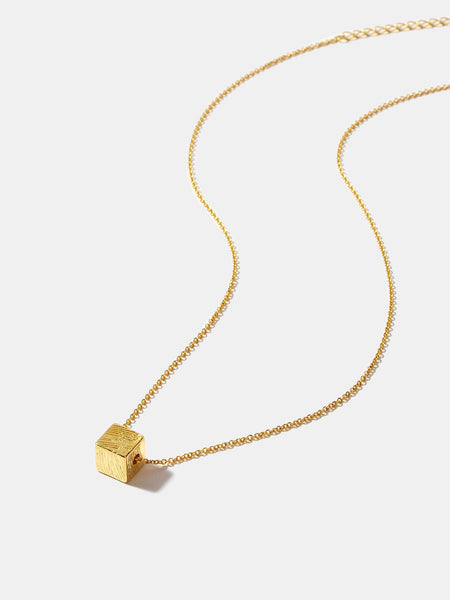 TEXTURED METAL CUBE PENDANT NECKLACE
