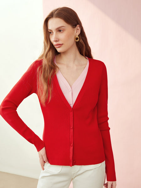 TWO-TONE DOUBLE LAYER CARDIGAN