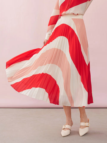 PLEATED TWO-TONE FLOWY SKIRT