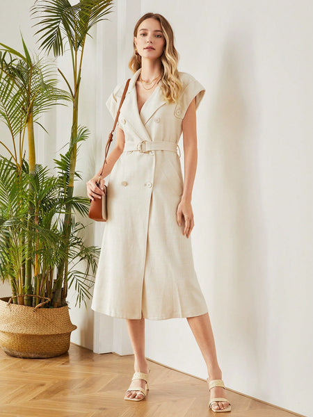 PURE LINEN BELTED SLEEVELESS TRENCH COAT