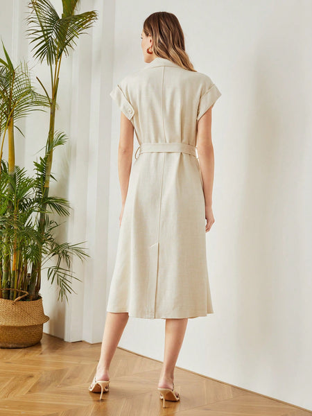 PURE LINEN BELTED SLEEVELESS TRENCH COAT