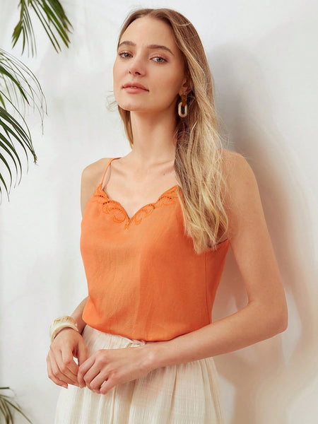 EMBROIDERED LINEN VISCOSE CAMI TOP