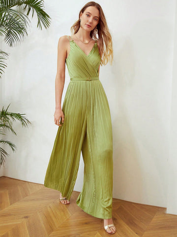 BELTED PLEATED WIDE-LEG JUMPSUIT