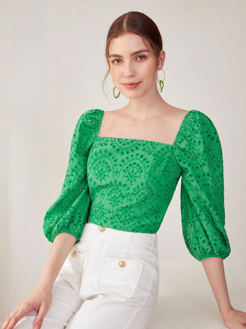 CROPPED BALLOON SLEEVE SCHIFFY BLOUSE