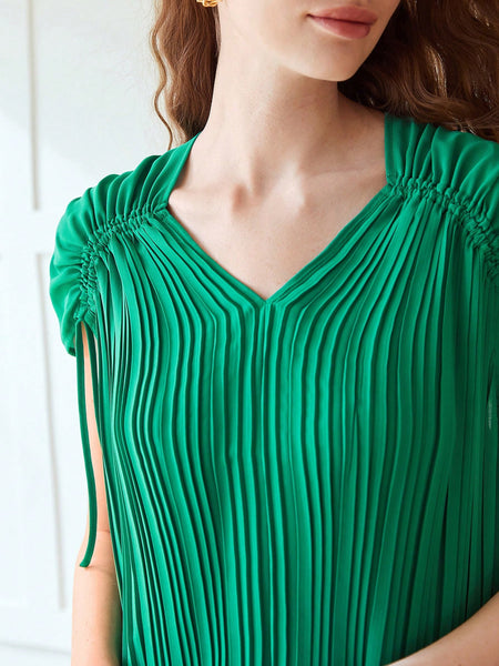 PLEATED DRAWSTRING BLOUSE