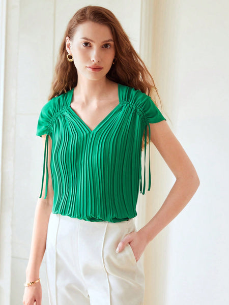 PLEATED DRAWSTRING BLOUSE