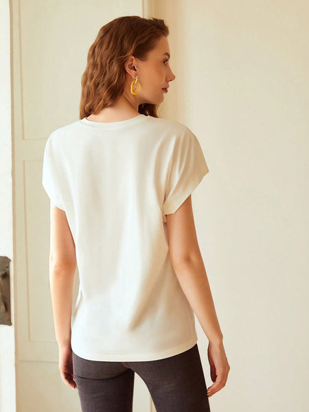 EMBROIDERED CAP-SLEEVE T-SHIRT
