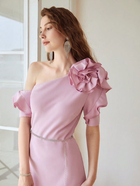 3D RUFFLE FLOWER DRESS WITHOUT CHAIN