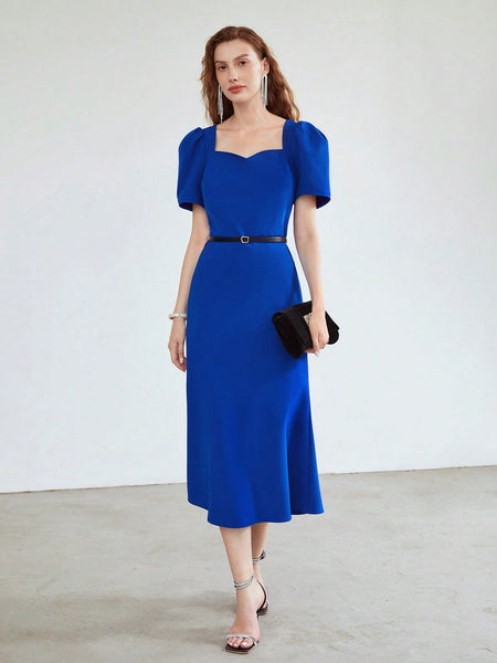 BELTED PUFF SLEEVE DRESS