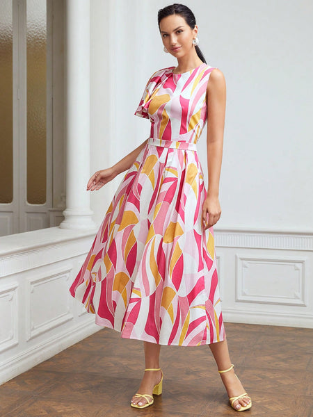 ONE SHOULDER ABSTRACT PRINT DRESS