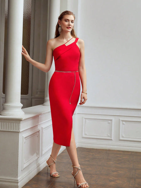 ONE SHOULDER FOLDOVER DRESS WITHOUT CHAIN
