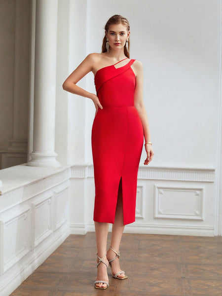 ONE SHOULDER FOLDOVER DRESS WITHOUT CHAIN