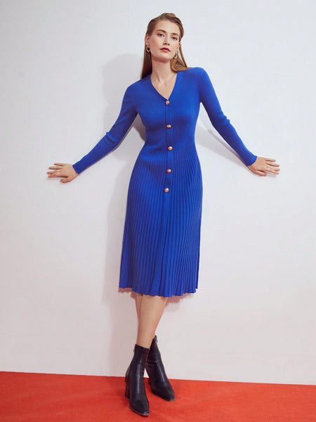 RIBBED FRONT-BUTTON DRESS
