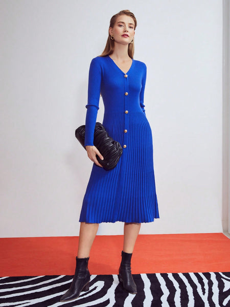 RIBBED FRONT-BUTTON DRESS