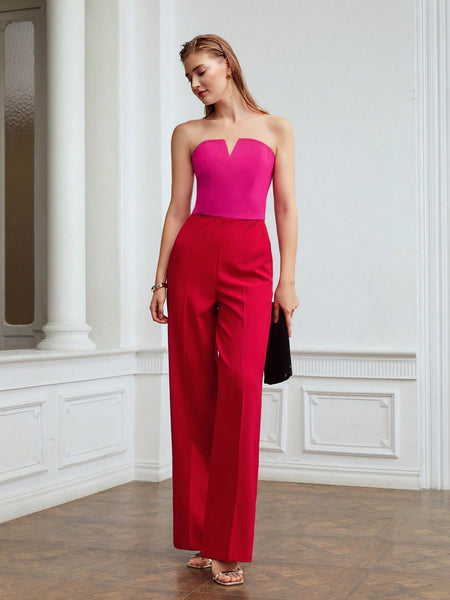 NOTCHED TWO-TONE JUMPSUIT WITHOUT CHAIN