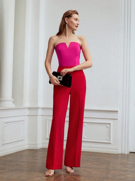 NOTCHED TWO-TONE JUMPSUIT WITHOUT CHAIN