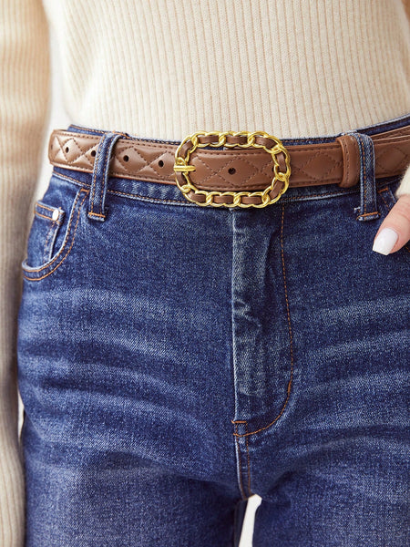 QUILTED CHAIN BUCKLE BELT