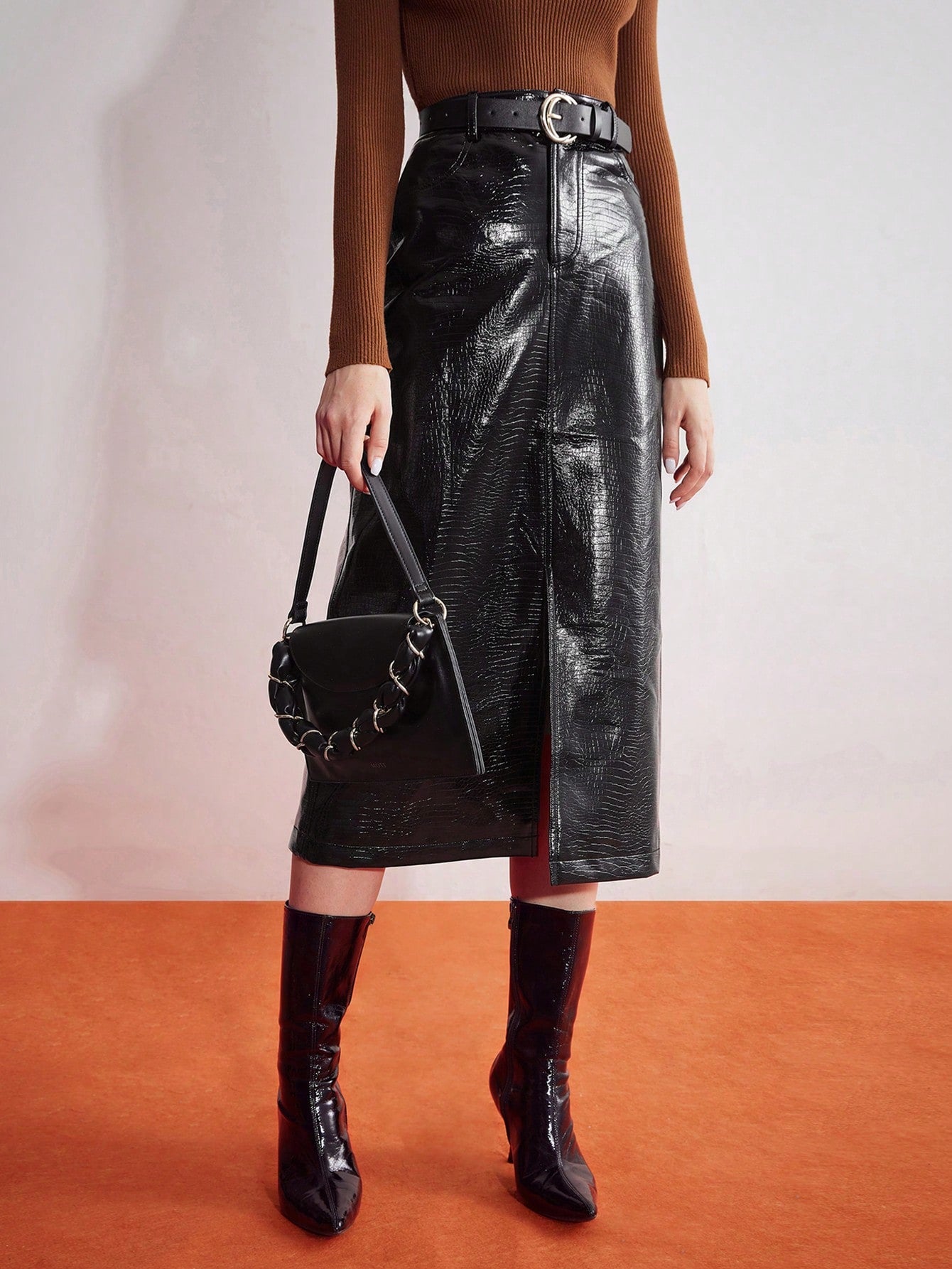 VFAUX LEATHER VISCOSE REPTILE SKIRT
