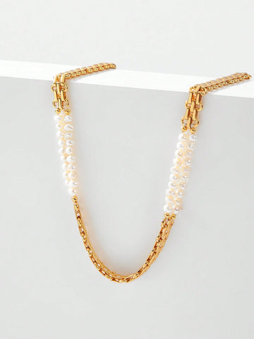 CHUNKY CHAIN FAUX PEARL NECKLACE