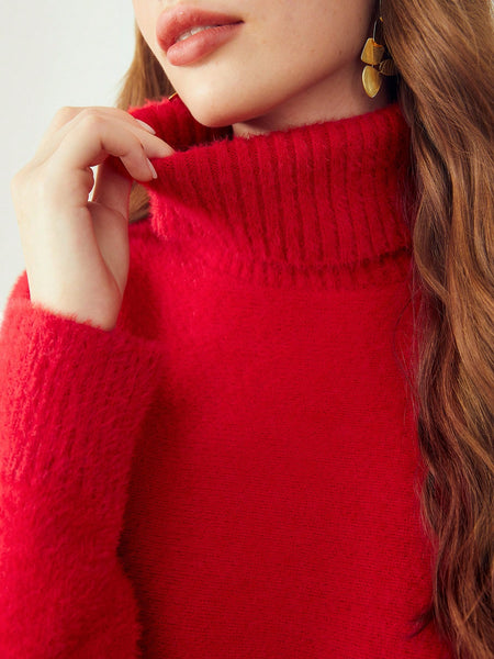 POLYAMIDE HIGH NECK SOLID SWEATER