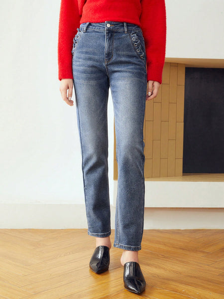STRAIGHT LACE-UP POCKET JEANS