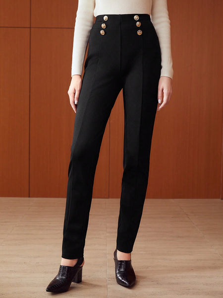 DOUBLE BUTTON CROPPED SKINNY PANTS