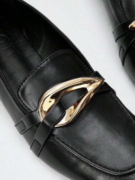 GOLDTONE BUCKLE DETAIL LOAFERS