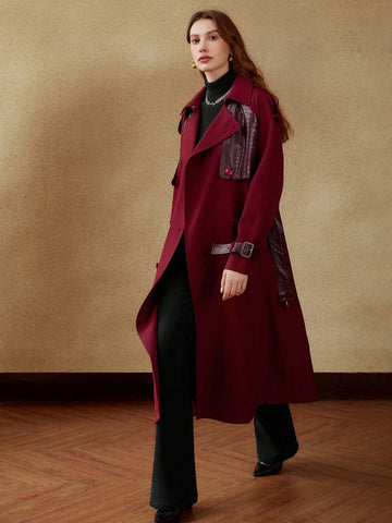 POLYESTER CROCODILE PATTERN BELTED TRENCH COAT