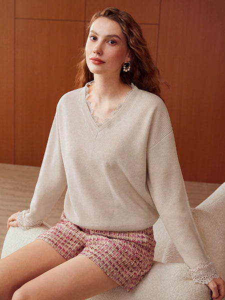 WOOL-BLEND GUIPURE LACE SWEATER