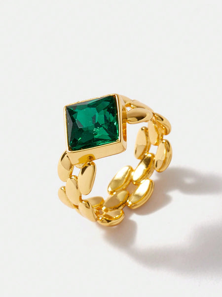 18K GOLD PLATED CHAIN GEMSTONE RING