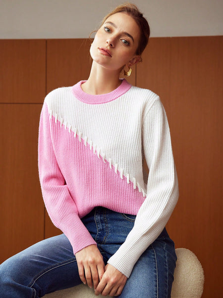 CASHMERE WOOL TWO-TONE SWEATER