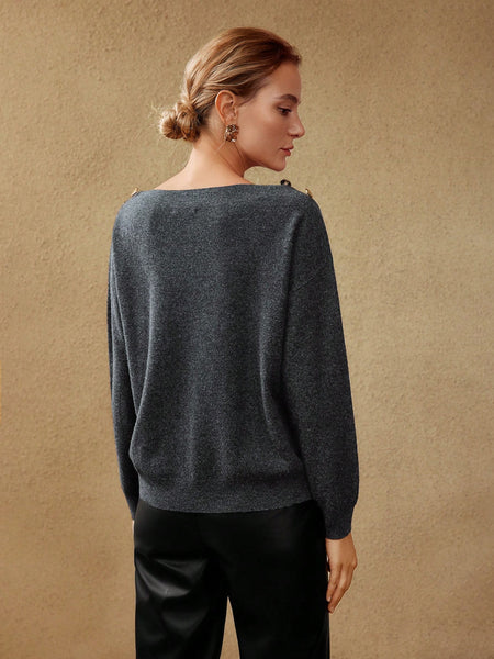 WOOL MIX BOAT NECK BUTTON DETAIL SWEATER