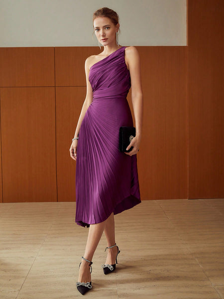 PLEATED ONE SHOULDER DRESS