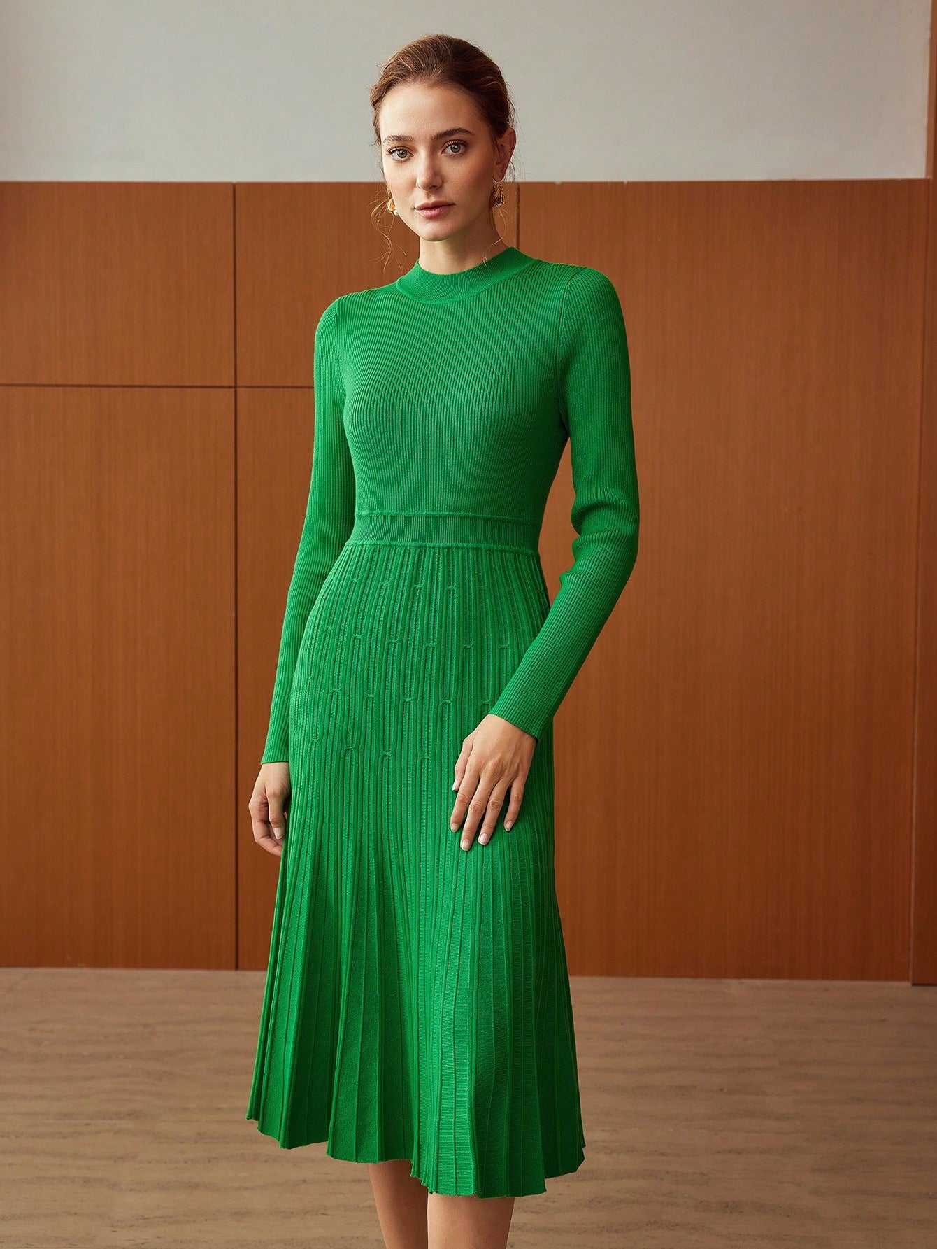 PLEATED WOOL-BLEND DRESS WITHOUT BELT